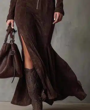 <h1 class="product_title entry-title">Slim Zipper Dress Elegant Temperament Split Long-sleeved Dresses Cowboy Fashion Retro Women's Clothing</h1> - Image 7