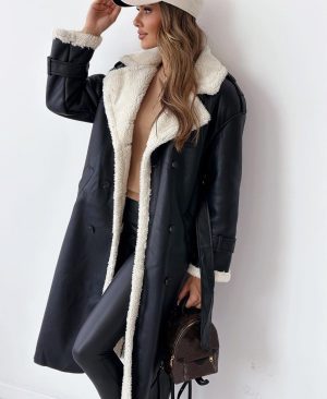 ⁦<h1 class="product_title entry-title">معطف شتوي بحزام موضة مزدوج الصدر طراز لابيل معطف ترينش طويل للنساء معطف متوسط الطول</h1>⁩ - الصورة ⁦7⁩