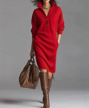 ⁦<h1 class="product_title entry-title">فستان سويت شيرت بأكمام طويلة موضة دافئة ياقة مرتفعة على شكل V سحاب سهل الارتداء ملابس شتوية عصرية للنساء</h1>⁩ - الصورة ⁦5⁩