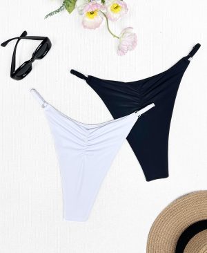 <h1 class="product_title entry-title">Womens Black And White Pleated Adjustable Waist Swimsuit Shorts</h1> - Image 5