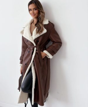 ⁦<h1 class="product_title entry-title">معطف شتوي بحزام موضة مزدوج الصدر طراز لابيل معطف ترينش طويل للنساء معطف متوسط الطول</h1>⁩ - الصورة ⁦4⁩