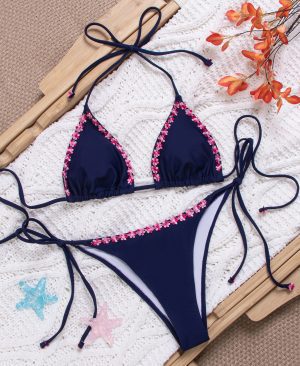 <h1 class="product_title entry-title">Solid Color Lace Up Bikini Swimsuit Set With Small Lace</h1> - Image 6