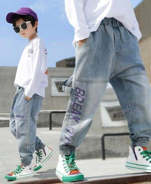 ⁦<h1 class="product_title entry-title">جينز وسراويل الأولاد طلاب المدارس الابتدائية بأسلوب غربي فضفاض</h1>⁩ - الصورة ⁦2⁩