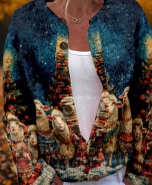 <h1 class="product_title entry-title">Round Neck Sweater Christmas Button Cardigan Long Sleeve Sweater</h1> - Image 6