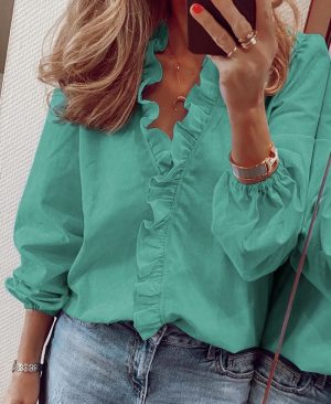 <h1 class="product_title entry-title">Ruffle Blouse Office Commuting Long-sleeved Pullover Shirt Women's Fashion Casual Daily Tops Clothing</h1> - Image 6