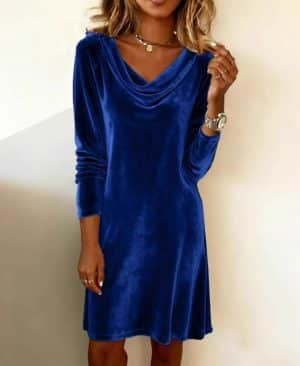 ⁦<h1 class="product_title entry-title">فستان مخمل طويل بأكمام طويلة وياقة متأرجحة بلون موحد - تنانير أنيقة للنساء لحفلات الكوكتيل والمناسبات الرسمية</h1>⁩ - الصورة ⁦9⁩