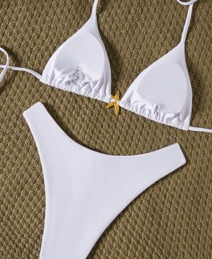 <h1 class="product_title entry-title">Solid-color Metallic Pendant Lace-up Swimsuit Bikini</h1> - Image 3