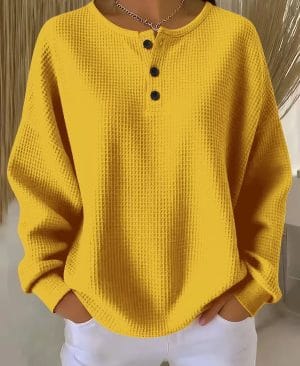 <h1 class="product_title entry-title">Ins Waffle Long-sleeved T-shirt Fashion Solid Color Buttons Round Neck Pullover Top Women's Clothing</h1> - Image 9