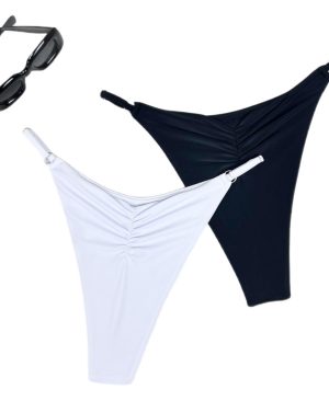 <h1 class="product_title entry-title">Womens Black And White Pleated Adjustable Waist Swimsuit Shorts</h1> - Image 3