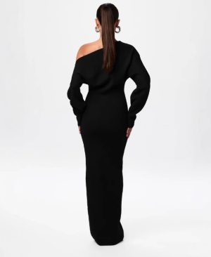 <h1 class="product_title entry-title">Ins Slim Long Sleeve Knitted Dress Evening Party Sexy Off-shoulder Bodycon Long Dresses</h1> - Image 3