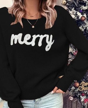 ⁦<h1 class="product_title entry-title">كنزة نسائية محبوكة برقبة دائرية سُترة فضفاضة للنساء قميص أنيق ربيعي دافئ موضة رأس السنة الجديدة كنزة عيد الميلاد</h1>⁩ - الصورة ⁦3⁩