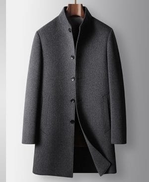 ⁦<h1 class="product_title entry-title">معطف صوف يدوي للرجال بطول متوسط مع ياقة واقفة</h1>⁩ - الصورة ⁦3⁩