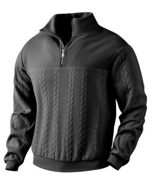 ⁦<h1 class="product_title entry-title">سويت شيرت رجالي مزخرف بأكمام طويلة دافئة بتصميم ربع سحاب لموسم الخريف والشتاء</h1>⁩ - الصورة ⁦9⁩