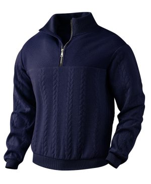 ⁦<h1 class="product_title entry-title">سويت شيرت رجالي مزخرف بأكمام طويلة دافئة بتصميم ربع سحاب لموسم الخريف والشتاء</h1>⁩ - الصورة ⁦4⁩