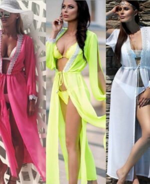 Long sleeve lace split perspective lace up blouse for women - Image 6