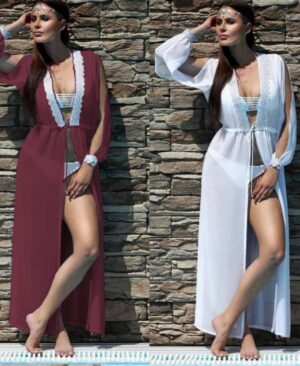 Long sleeve lace split perspective lace up blouse for women - Image 3