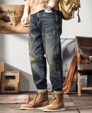 <h1 class="product_title entry-title">Retro Mens Loose-fit Plus-size Wide-leg Casual Denim Jeans</h1> - Image 5