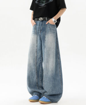 <h1 class="product_title entry-title">Retro Blue Denim Mens Loose Wide-leg Pants</h1> - Image 5