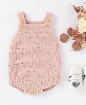 <h1 class="product_title entry-title">Solid Color Sling Baby Dress Baby Knitted Cotton One-Piece</h1> - Image 3