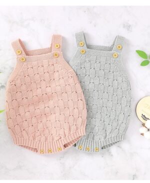 <h1 class="product_title entry-title">Solid Color Sling Baby Dress Baby Knitted Cotton One-Piece</h1> - Image 4