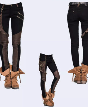 ⁦<h1 class="product_title entry-title">بنطلون قلم بلون موحد بتصميم بونك وغربي للنساء</h1>⁩ - الصورة ⁦3⁩