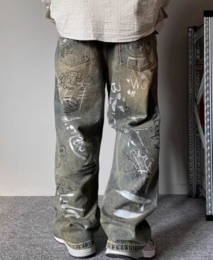 <h1 class="product_title entry-title">Mens Patchwork Design Loose Wide-Leg Draping Straight-Leg Pants Trousers</h1> - Image 5