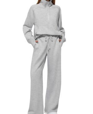 ⁦<h1 class="product_title entry-title">طقم نسائي من سويت شيرت بأكمام طويلة بسحاب نصف و بنطلون واسع، ملابس رياضية كاجوال، بدلة نسائية</h1>⁩ - الصورة ⁦8⁩