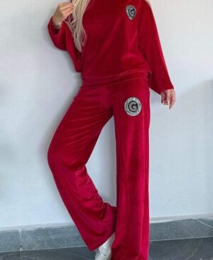 <h1 class="product_title entry-title">Velvet Solid Color Crew-neck Batwing Sleeve Casual Two-piece Suit Women's Clothing</h1> - Image 3