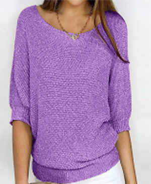 <h1 class="product_title entry-title">Three-quarter Sleeve Pullover Sweater Fashion Solid Color Loose Round Neck Knitted Top For Women Clothing</h1> - Image 3