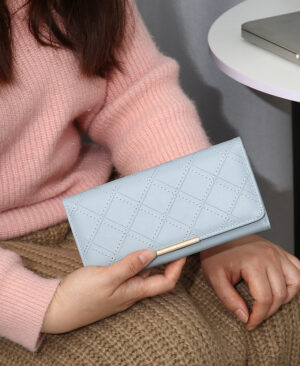 Women's Embroidery Thread Rhombus Clutch Wallet Large Capacity - Image 4
