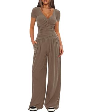 <h1 class="product_title entry-title">Women's Short-sleeve Sportswear And Wide-leg Pants Set</h1> - Image 9