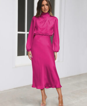<h1 class="product_title entry-title">Elegant Temperament Long-sleeved Dress Satin Halterneck Formal Evening Dresses Women Clothing</h1> - Image 5