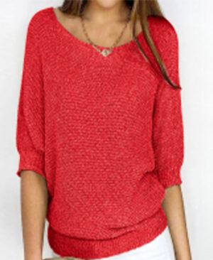 <h1 class="product_title entry-title">Three-quarter Sleeve Pullover Sweater Fashion Solid Color Loose Round Neck Knitted Top For Women Clothing</h1> - Image 9