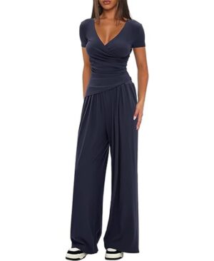 <h1 class="product_title entry-title">Women's Short-sleeve Sportswear And Wide-leg Pants Set</h1> - Image 3