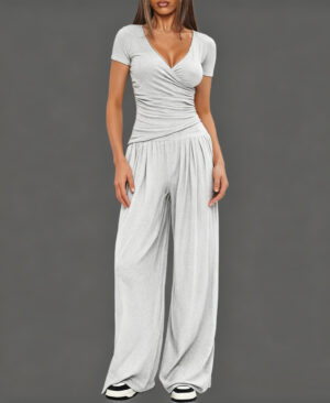 <h1 class="product_title entry-title">Women's Short-sleeve Sportswear And Wide-leg Pants Set</h1> - Image 5