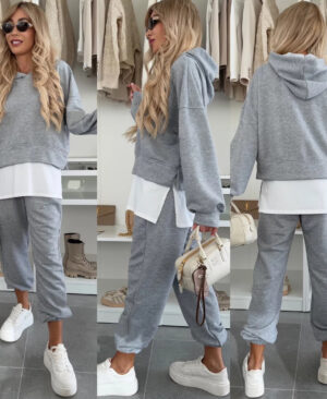<h1 class="product_title entry-title">Hooded Sweatshirt Suit Loose Long Sleeve False Two-piece Tops And Jogger Sports Trousers Casual Spots Set For Women's Clothing</h1> - Image 10