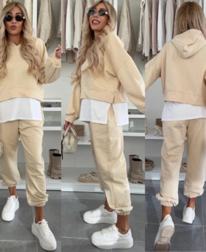 <h1 class="product_title entry-title">Hooded Sweatshirt Suit Loose Long Sleeve False Two-piece Tops And Jogger Sports Trousers Casual Spots Set For Women's Clothing</h1> - Image 7