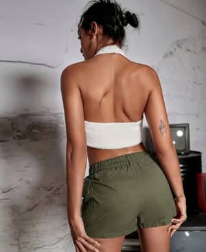 <h1 class="product_title entry-title">Elastic-waist Cargo Shorts With Pockets Casual Pants</h1> - Image 3