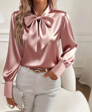 <h1 class="product_title entry-title">Bow-tie Blouse Fashion Commuting Lace-up Pullover Long-sleeved Top Women's Clothing</h1> - Image 4
