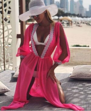 Long sleeve lace split perspective lace up blouse for women - Image 5