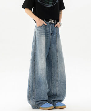 <h1 class="product_title entry-title">Retro Blue Denim Mens Loose Wide-leg Pants</h1> - Image 4