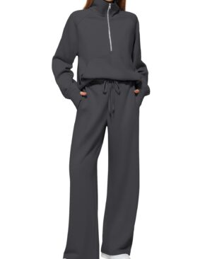 ⁦<h1 class="product_title entry-title">طقم نسائي من سويت شيرت بأكمام طويلة بسحاب نصف و بنطلون واسع، ملابس رياضية كاجوال، بدلة نسائية</h1>⁩ - الصورة ⁦3⁩