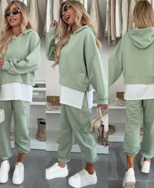 <h1 class="product_title entry-title">Hooded Sweatshirt Suit Loose Long Sleeve False Two-piece Tops And Jogger Sports Trousers Casual Spots Set For Women's Clothing</h1> - Image 8
