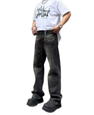 <h1 class="product_title entry-title">New American-style Retro High-street Black Tie-dye Straight-leg Jeans</h1> - Image 4