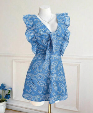 <h1 class="product_title entry-title">Casual Blue V-Neck Embroidered Lace Dress For Vacation And Leisure</h1> - Image 6