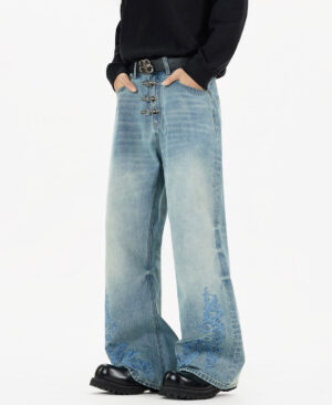 <h1 class="product_title entry-title">American-style Vintage Distressed Loose Straight-leg Bootcut Jeans For Men And Women</h1> - Image 6