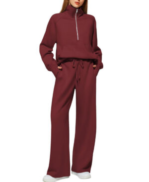 ⁦<h1 class="product_title entry-title">طقم نسائي من سويت شيرت بأكمام طويلة بسحاب نصف و بنطلون واسع، ملابس رياضية كاجوال، بدلة نسائية</h1>⁩ - الصورة ⁦7⁩