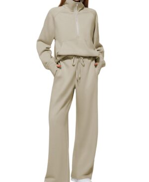 ⁦<h1 class="product_title entry-title">طقم نسائي من سويت شيرت بأكمام طويلة بسحاب نصف و بنطلون واسع، ملابس رياضية كاجوال، بدلة نسائية</h1>⁩ - الصورة ⁦9⁩