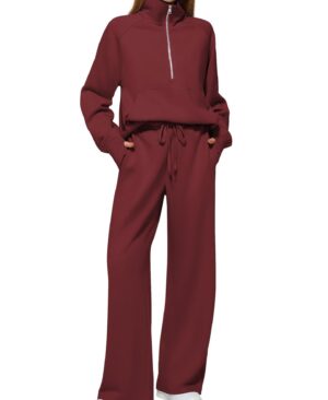 ⁦<h1 class="product_title entry-title">طقم نسائي من سويت شيرت بأكمام طويلة بسحاب نصف و بنطلون واسع، ملابس رياضية كاجوال، بدلة نسائية</h1>⁩ - الصورة ⁦4⁩