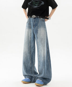 <h1 class="product_title entry-title">Retro Blue Denim Mens Loose Wide-leg Pants</h1> - Image 6